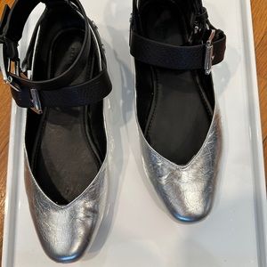 Rebecca Minkoff vivica metallic leather black strap studded heel flats